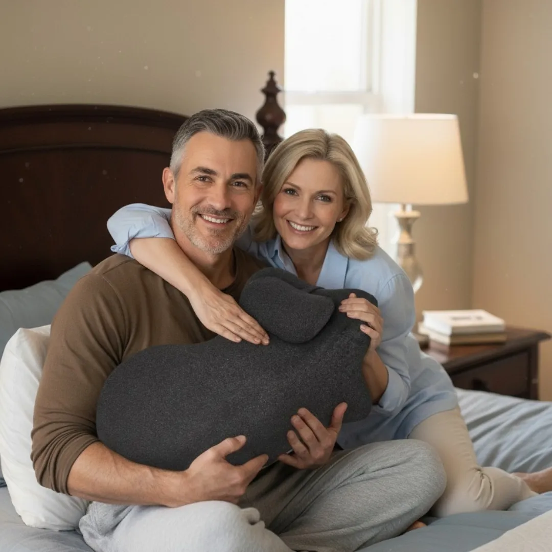 Couple cuddling with wedge